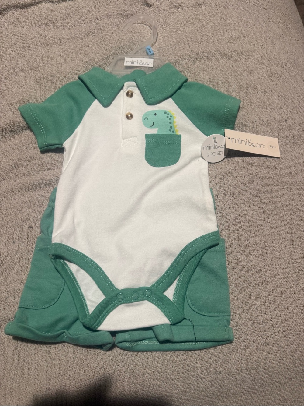 Green & White Dino Polo Onesie Set